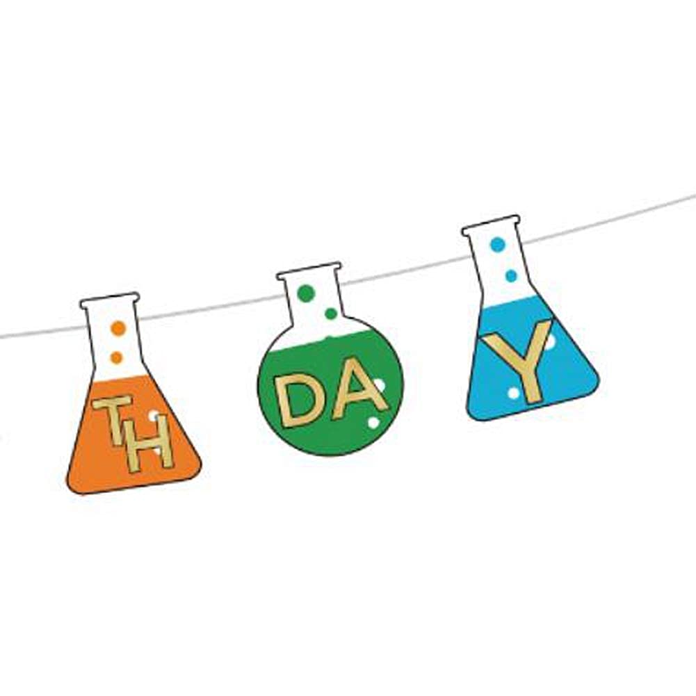 YiiiGoood Science Theme Happy Birthday Paper Banner For Kids Birthday Party