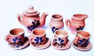 SHRIYAM CRAFTS Ceramic Kids Toys Kids Tea Set/Tea Cups Set with Saucers for Children DIY Kitchen Ceramic Tea Set for Kids (Brown