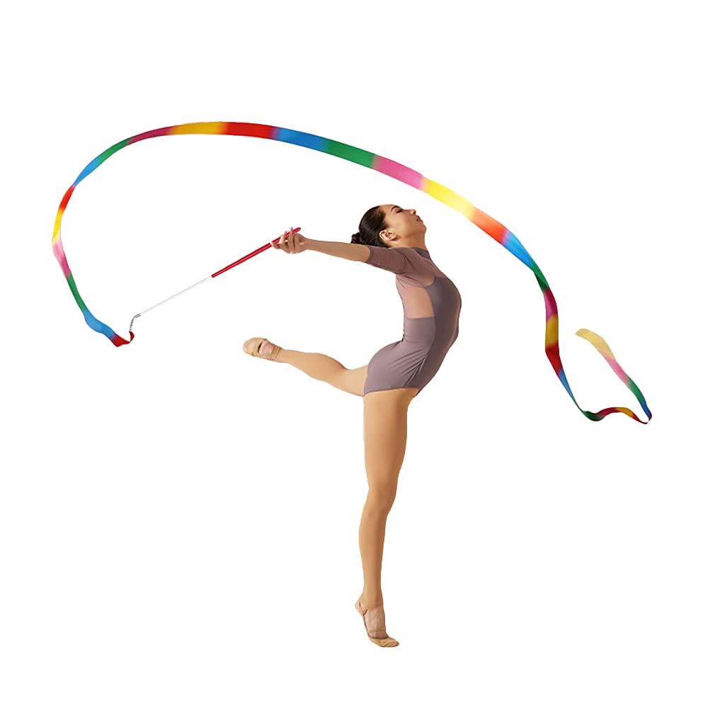 Yijunmca 2pcs Streamers Sticks Ribbon Streamers Gym Ribbons Dance Rainbow Ribbon Rhythm Ribbon Rhythmic Gymnastics Ribbons Twirl