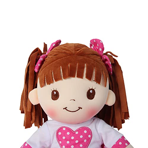 Linzy Toys, 16 Little Sweet Hearts Interactive Soft Plush RAG Doll, Embroidered FACE & Removable Clothes, Educational Doll, Muec