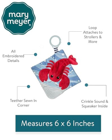 Mary Meyer Crinkle Teether Toy With Baby Paper And Squeaker, Lobbie Lobster, 6 X 6-Inches