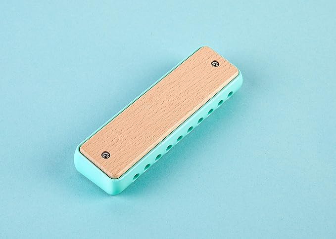 Hape Blues Harmonica  10 Hole Wooden Musical Instrument Toy For Kids, Yellow (E8919)