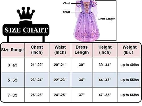 Lingway Toys Luxury Girls Princess Dress Up Costumes,Rapunzel Cosplay Dress With Rapunzel Wig Style B 5-6Years
