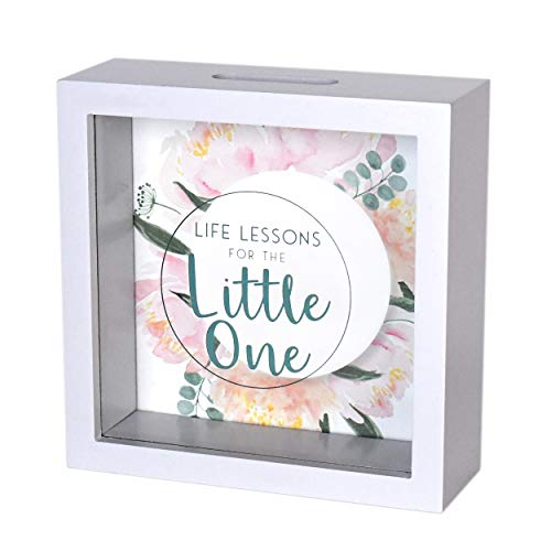 Prinz Little One Money Savings Piggy Bank For Adults, Kids Savings Box Change Jar, 6' X 6' Wooden Shadow Box, White
