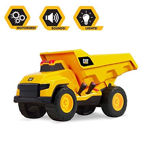 CAT Construction Toys, Motorized Dump Truck Toy, 6 Unique Sounds, 2 Motorized Functions, Lights & Sounds, Includes 3 AA Batterie