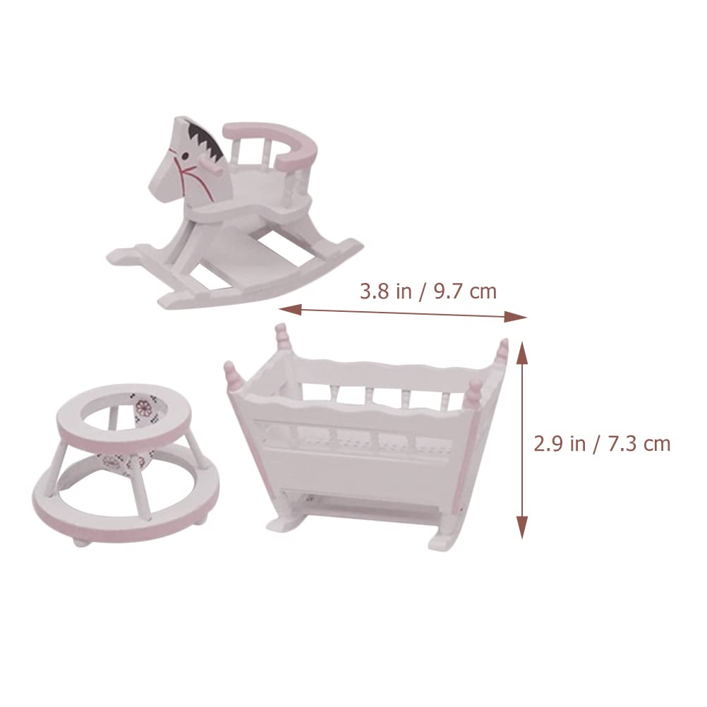 1 Set Children'S Room Furniture Mini Cradle Wooden Dollhouse Furniture Wooden Mini Nursery Cradle Miniature Rocking Horse Chair