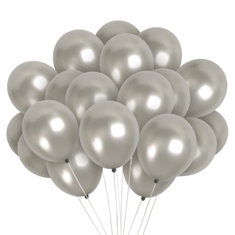 Treasures Gifted Metallic Silver Balloons - Helium Pearl Gray Balloons - 12 Inch Silver Metallic Balloons, Bulk Pack - Grey Meta