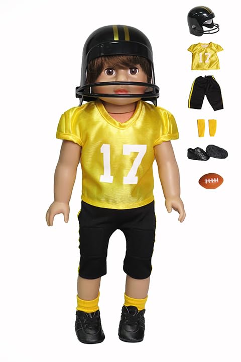 Yellow and Black Football Outfit 6pc for 18-Inch Dolls | enhanced Quality & Trendy Design | Dolls Clothes