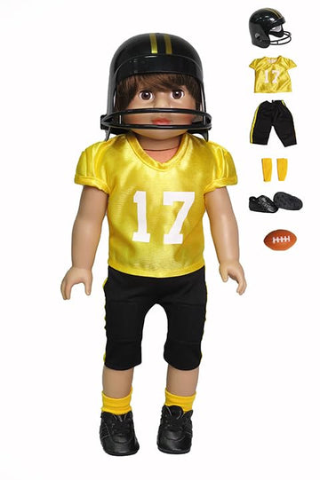 Yellow and Black Football Outfit 6pc for 18-Inch Dolls | enhanced Quality & Trendy Design | Dolls Clothes