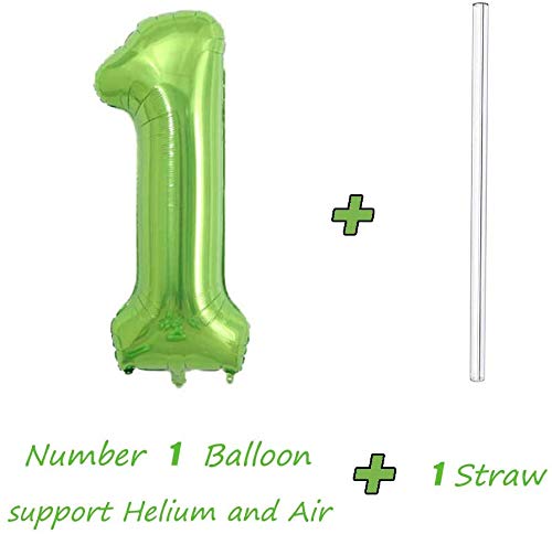 Tellpet Birthday Number Balloons, Number 1 Balloon, Green Foil Mylar Balloons, 40 Inch