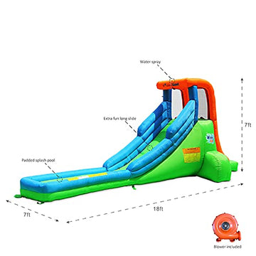 Bounceland Single Inflatable Water Slide, 18Ft L X 7Ft W X 7Ft H, Ul Strong Blower Included, Water Spray, Extra Long Fun Slide, Splash Pool, Outdoor Fun For Kids