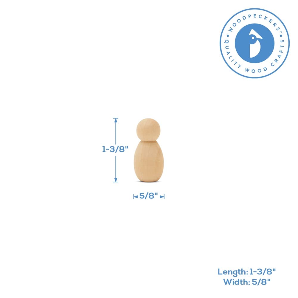 Tiny Peg Doll 1-3/8 Inch Pack Of 50 Peg People For Crafting And Nativity Set, Loose Parts Play Unfinished Wooden Peg Baby, By Wo
