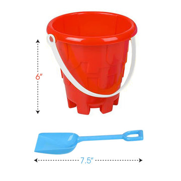 ArtCreativity 6'' Beach Bucket and Shovel for Kids (Set of 2) Includes 2 Sand Shovels and 2 Buckets with a Sand Castle Design In