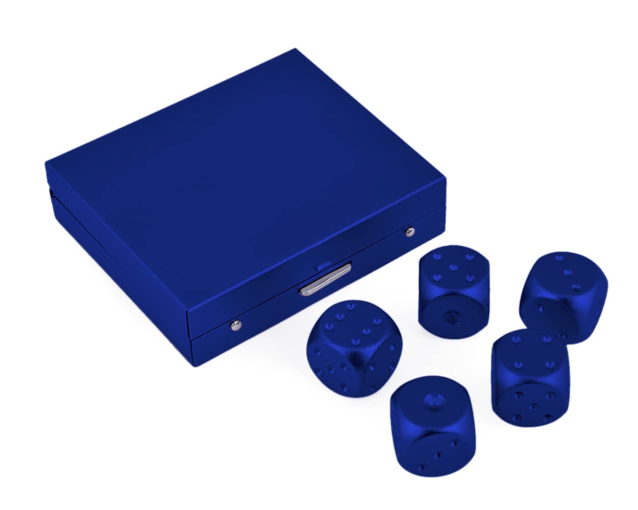 Ds.Distinctive Style Aluminum Alloy Dice 5 Pieces 16Mm Portable Metal Dices With Case 6 Sided Dice For Party Game (Blue Square)