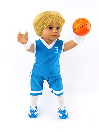 American Fashion World Boys Blue Basketball Uniform for 18-Inch Dolls | Accessories Included | enhanced Quality & Trendy Design | Dolls Clothes | Outfit Fashions for Dolls for Popular Brands