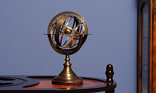 Old Modern Handicrafts Armillary Sphere On Wood Base - Handcrafted Brass, Antique Finish, Perfect For Nautical Collections And Astronomy Enthusiasts - 7.0L X 7.0W X 11.5H Inches