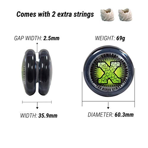 Yomega Power Brain XP Yoyo - Professional with Smart Switch, Auto-Return & Manual, Grey, Includes 2 Extra Strings, 3 Month Warranty