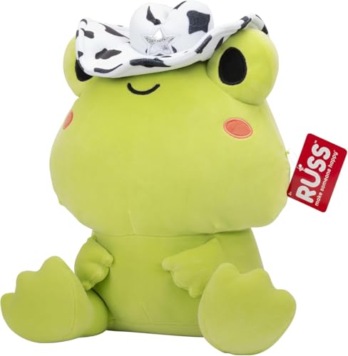 Russ 14-inch Ribbit Rodeo Plush Frog - Soft Polyester Green Toy with Cow Print Cowboy Hat - Ages 3+ - Model RBCR01381