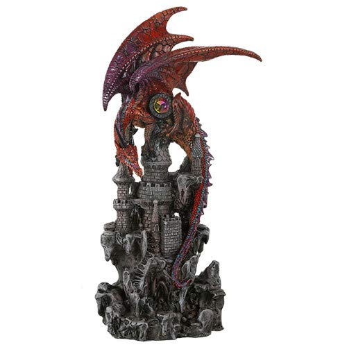 Pacific Giftware Guardian Dragon Protecting Castle With Rhinestone Rock Crystal Tabletop Decor Collectible Figurine Gift (12.75'