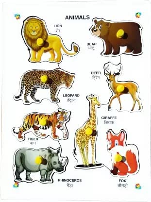 Colorful Educational Knob Wild Animal Wooden Puzzles for Kids_M015