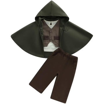 Infant Toddler Baby Boys Halloween Costume Medieval Ring Bearer Long Sleeve Shirt Vest Cloak and Pants 4pcs Outfit Set (Army Gre