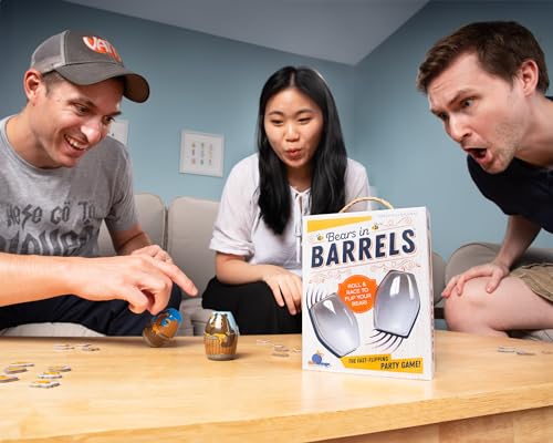Blue Orange Bears in Barrels Party Game for 4-8 Players, Fun Dexterity Game, Brown, Model 07300
