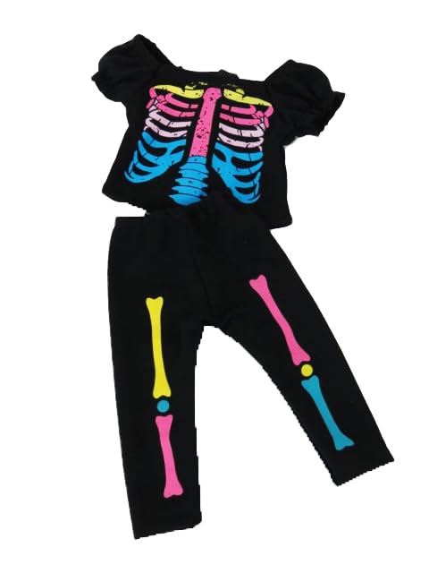 American Fashion World Electric Neon Skeleton Halloween Costume for 18-inch Dolls| enhanced Quality & Trendy Design | Dolls Clothes | Outfit Fashions for Dolls for Popular Brands