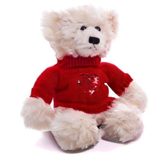 Plushland Plush Soft Valentine Day Brandon Teddy Bear 12 Inches - Wearing Valentine Sweater with Love Heart Embroidery (Cream)