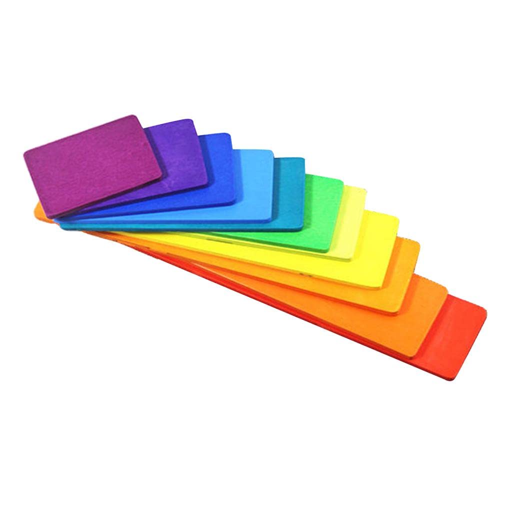 The Style Sutra 11Pcs Handmade Wooden Rainbow Building Blocks Boards Toddler Montessori Toy | Preschool Toys & Pretend Play | Wo