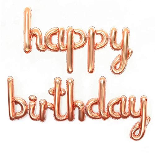 Atpata Funky Alphabetic Happy Birthday Text Foil Balloons for Unisex Birthday Party Decoration (Cusive Rose Gold)