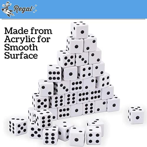 Regal Games Dice Set 6 Sided - Playing White 16Mm - Square Dice For Classroom Or Family Game Night - 1000 Dice