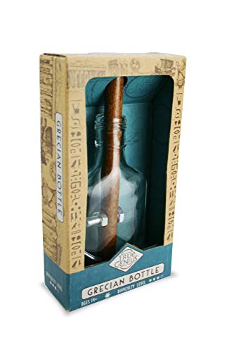 Project Genius Grecian Glass Bottle Puzzle - Logic Brain Teaser for Adults & Kids, 8"x4.5", Metal, Wooden, Model TG004