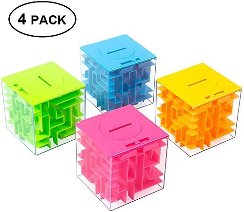 Thinkmax Money Maze Puzzle Box For Kids And Adults, Perfect Money Holder Maze Puzzle Gift Box (4 Pack)