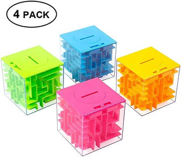 Thinkmax Money Maze Puzzle Box For Kids And Adults, Perfect Money Holder Maze Puzzle Gift Box (4 Pack)