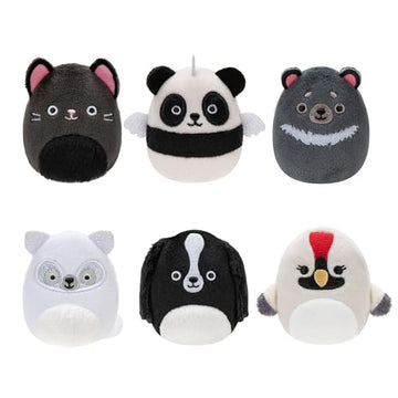 Squishville By Original Squishmallows Black And White Squad Plush - Six 2-Inch Squishmallows Plush Including Tajo, Kayce, Bambalina, Landi, Nathaniel, And Basma - Toys For Kids