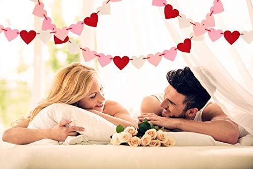 2Pc Valentines Day Banner 110inch, Valentines Day Decor for Home, Heart Shaped Burlap Valentines Garland Decorations for Mantle