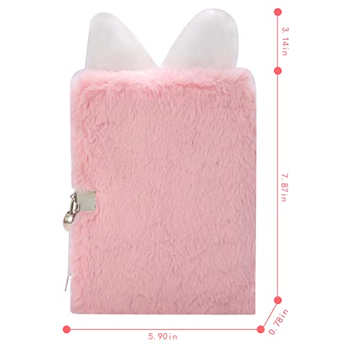 YOYTOO Rabbit Diary for Girls with Lock and Keys, Cute Bunny Journal Notebook for Kids, Plush Lock Diary with 160 Lined Pages fo