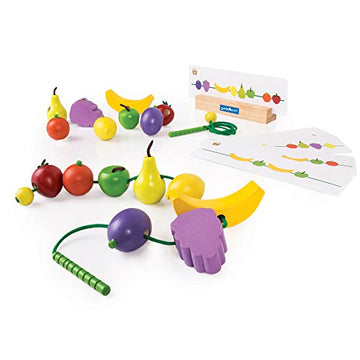 Guidecraft Count and Lace Fruit - Wooden Multi-Color Fruits Set for Toddlers, Kids Learning & Educational Toys