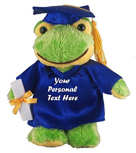 Plushland Plush Stuffed Animal Toys 12 Inches Present Gifts for Graduation Day  Personalized Text  Name or Your School Logo on Gown  Best for Any Grad School Kids (Graduation Frog Blue Gown)