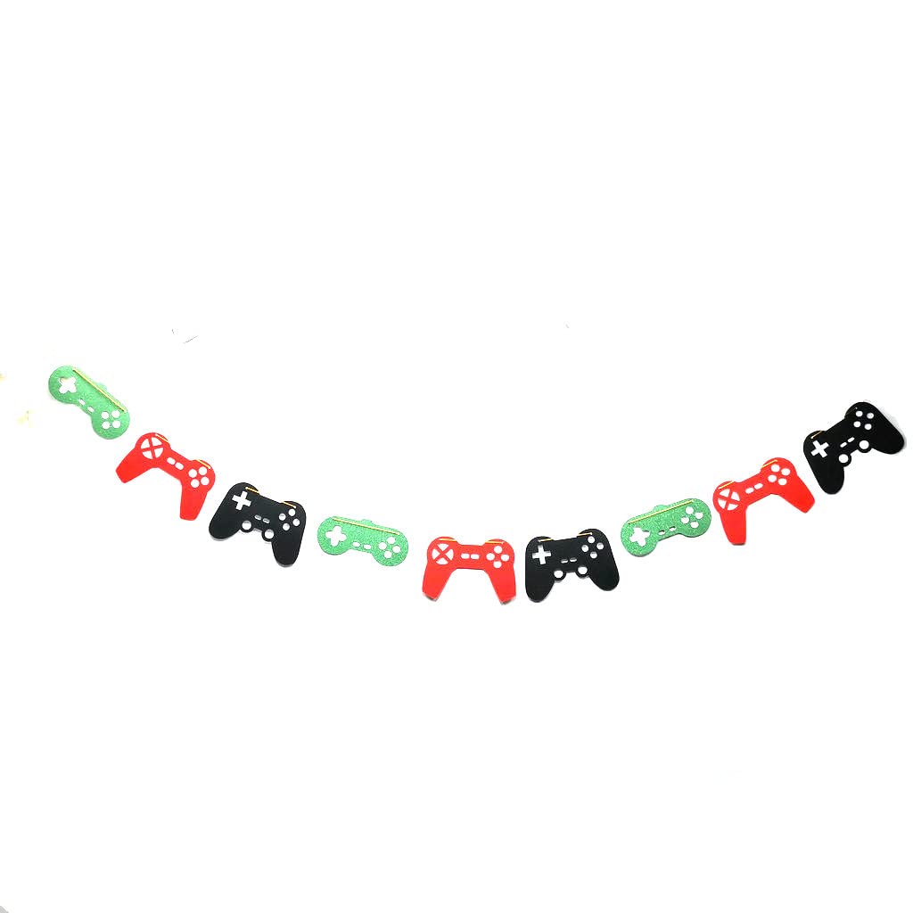Video Game Controller Banner - Birthday Party Supplies - Game Themed Birthday Garland - Pre-Assembled (Red, Black, Green)