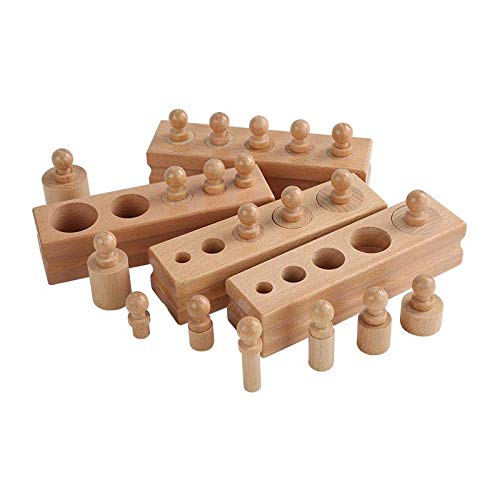 Adena Montessori Wooden Knobbed Cylinder Block Set of 4 - Educational Tools for Preschool Learning, Model A021