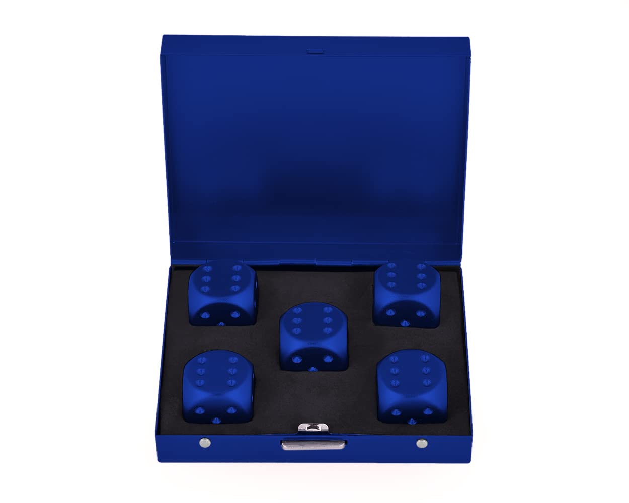 Ds.Distinctive Style Aluminum Alloy Dice 5 Pieces 16Mm Portable Metal Dices With Case 6 Sided Dice For Party Game (Blue Square)