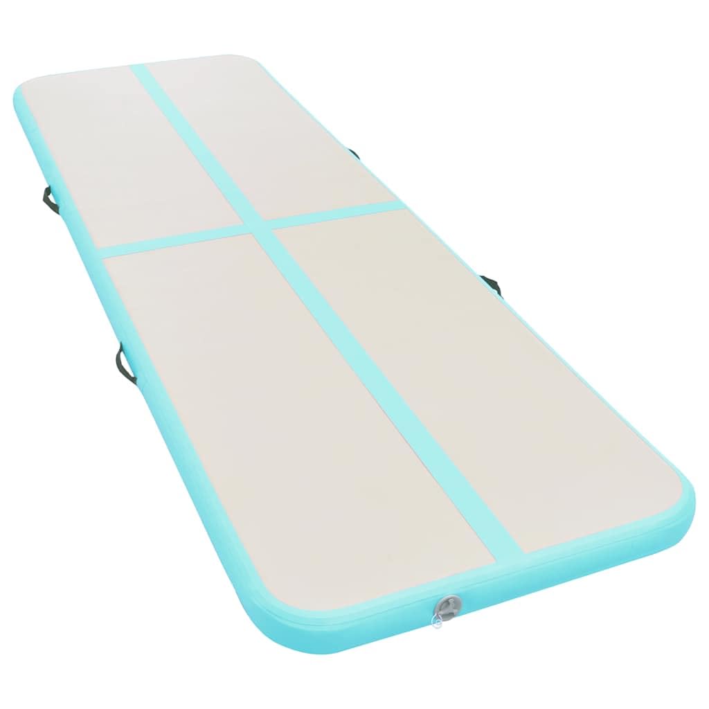 vidaXL Professional Inflatable Gymnastics Mat with Pump, High-Density PVC, Shock-Absorbing and Anti-Skid - Gray and Green