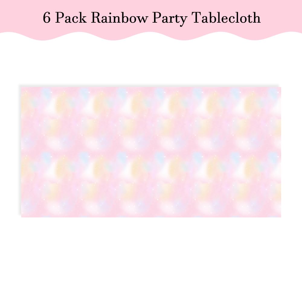 6 Pieces Pastel Rainbow Tablecloth, Plastic Disposable Rectangle Table Cloths for Parties, Pink Birthday Decorations Baby Shower