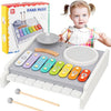 Urdhva Retail Wooden Montessori Musical Instrument Table For Kids - Includes Drum Set, Cymbal And Bells, Xylophone Toy Set | Per