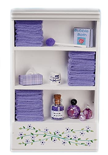 Town Square Miniatures Dolls House Miniature Bathroom Furniture Shelf Unit Lilac Towels & Accessories