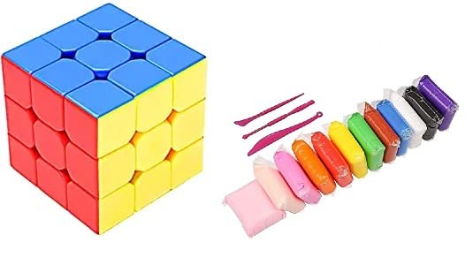 M.S Traders Magic Speed Cube Puzzle 3 Into 3 And Color Set Light Clay Air Dry Polymer Plasticine Modelling Clay Super Light