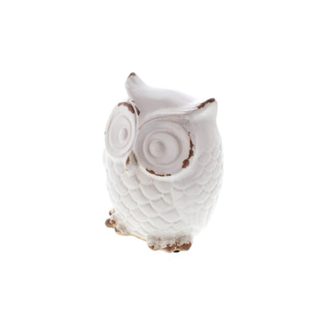 Distressed White Owl Figurine 4.62X4.75X6.5'