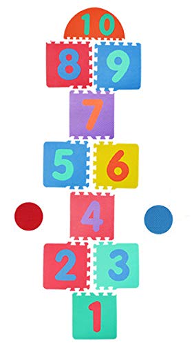 Hopscotch Playmat Foam Interlocking Puzzle Floor Mat - 10 Large Number Tiles (12' By 12' Square Blocks)