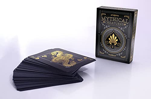 Mythical Creatures Playing Cards - Black, Silver & Gold Edition | Waterproof Pvc | Greek, Norse, Egyptian, East Asian Designs | Custom Hand-Drawn Art